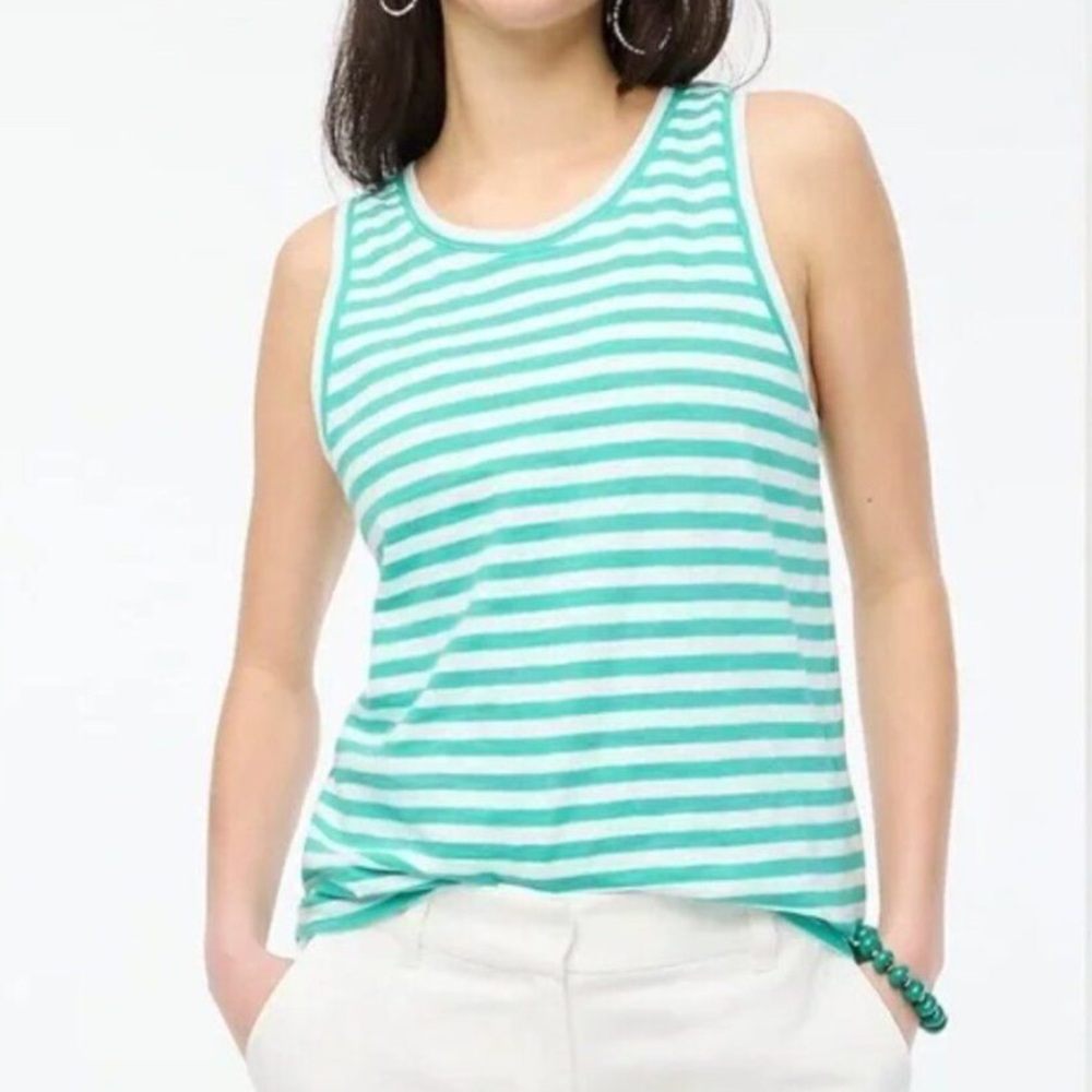 J. Crew Girlfriend tank turquoise and white stripe